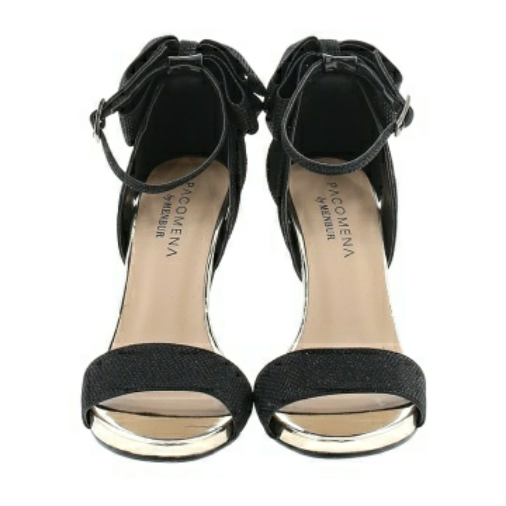 Pacomen Black Sparkly Dress Heels with Bow